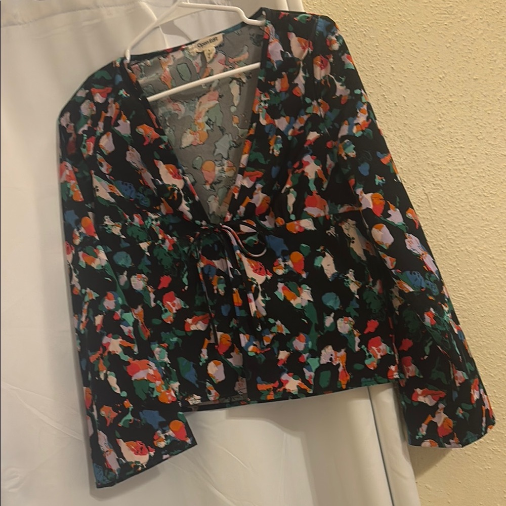 Zara Red and Orange Tie Front Crop Blouse